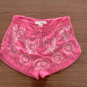 Pink Shorts with White Floral Stitching